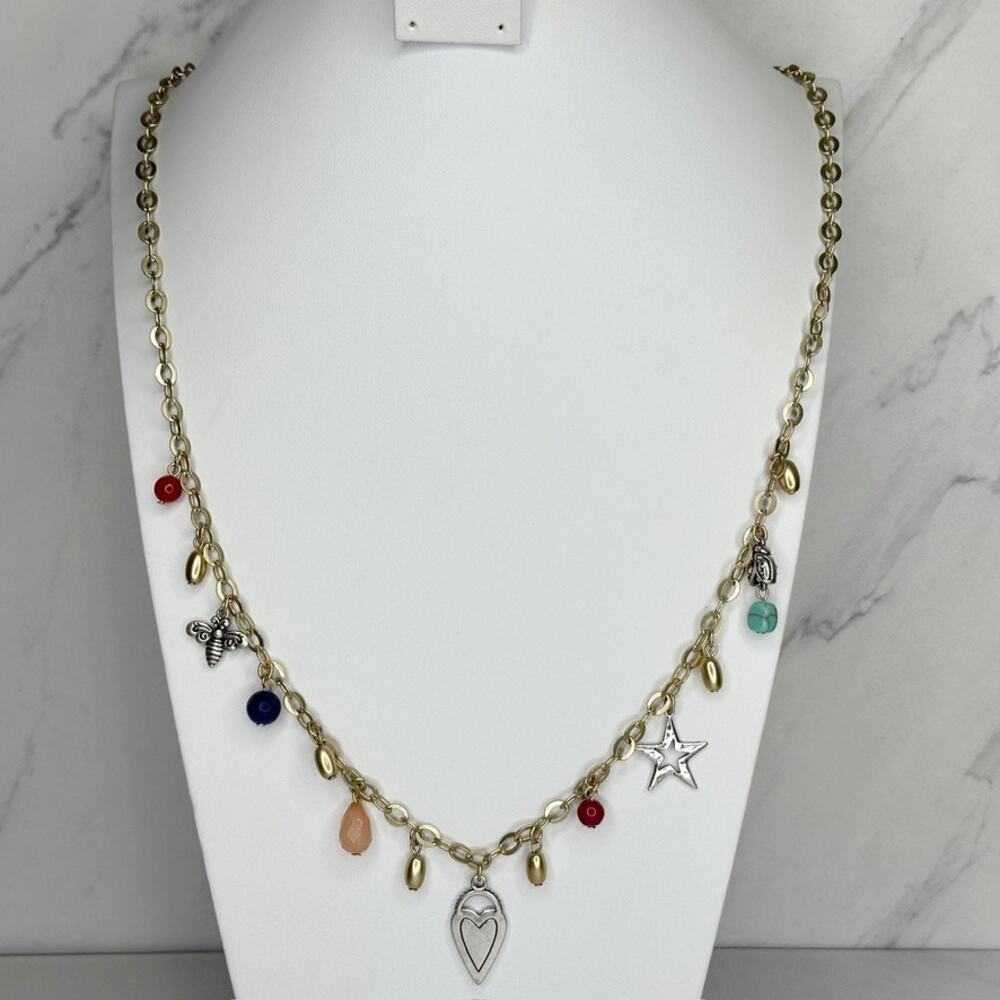 Chico's Bee Heart Star Charm Gold Tone Long Necklace ✨